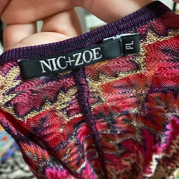 Nic & Zoe Zig Zag Chevron Crochet Knit Cowl Neck Blouse 3/4 Sleeves - Picture 5 of 10